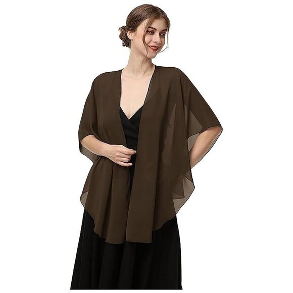 Womens Chiffon Shawls and Wraps Brown - Picture 1 of 6